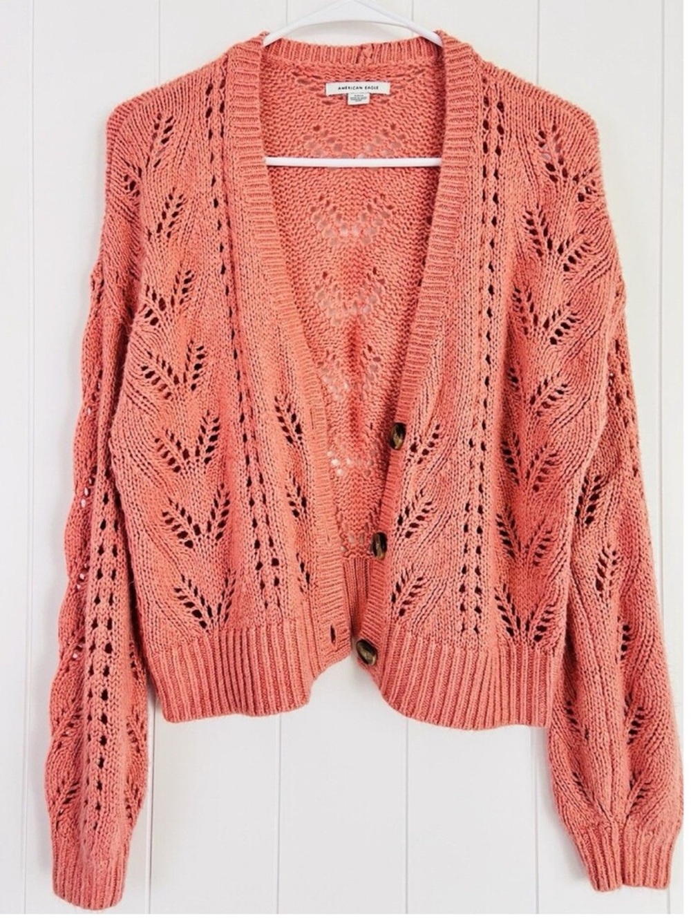 American Eagle Pointelle Knit Button Cardigan Sweater